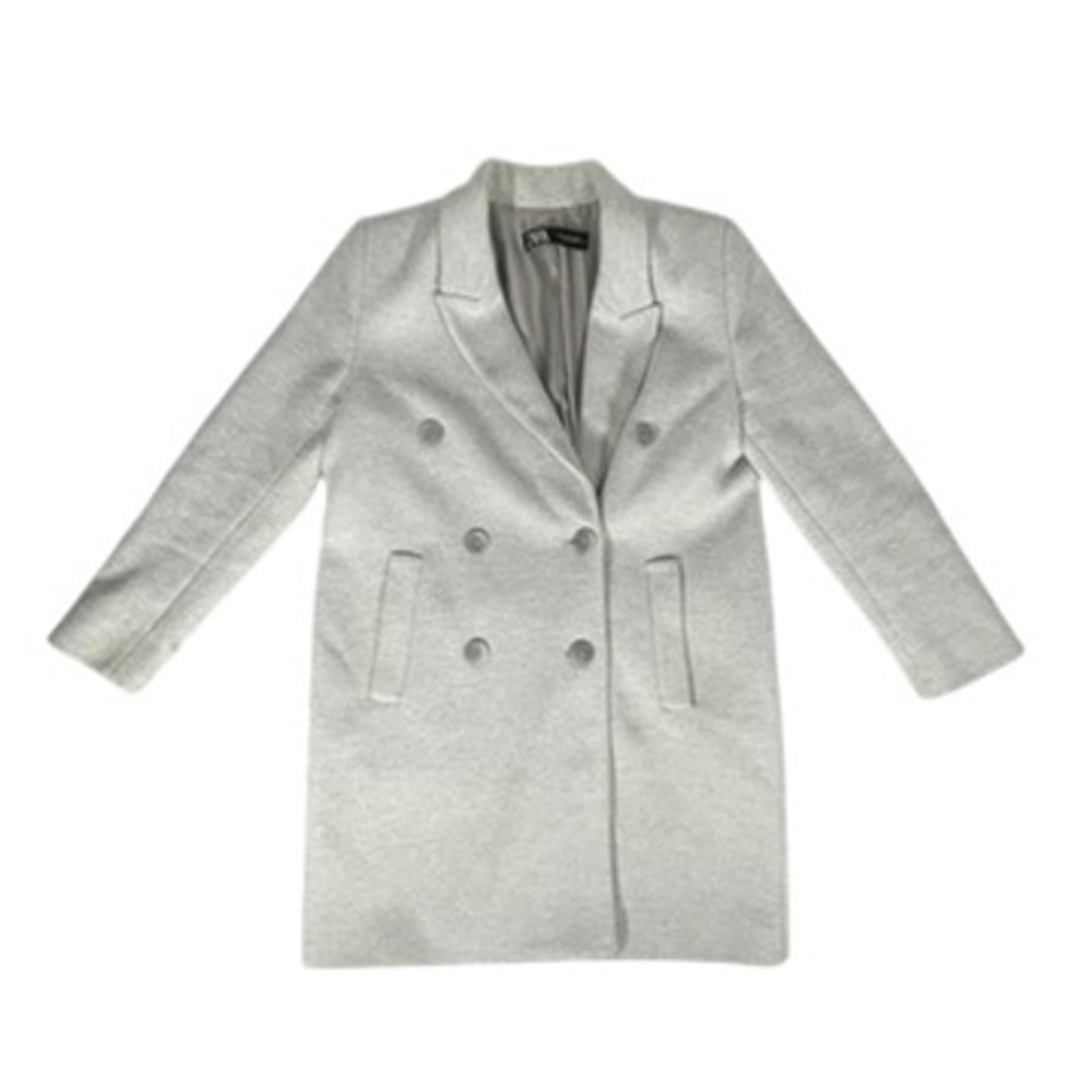 Zara Light Grey Double Breasted Cotton Blend Blazer Coat Women's Size Small